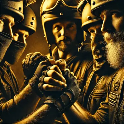 bikers in hand shake in gold for supporter track on Kutte Kulture