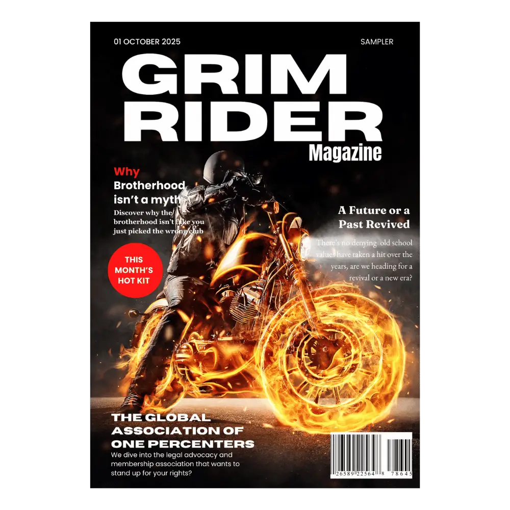 Cover Image of sampler for Grim Rider Magazine published by Kutte Kulture LTD